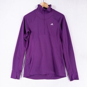 Adidas 1/4 Zip Top Womens Small Purple Climalite Mock Neck Thumbholes Stretch